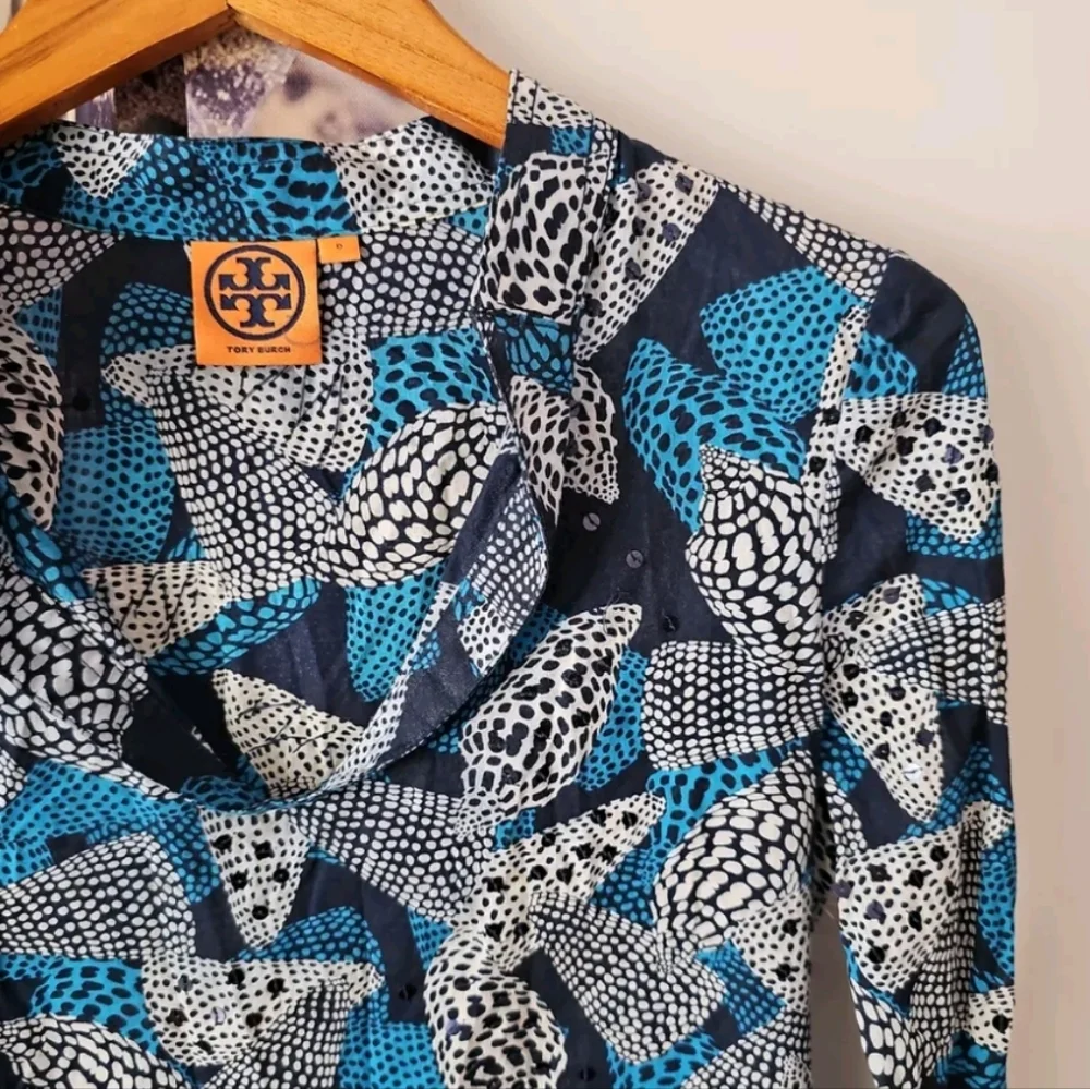 TORY BURCH Women's‎ Long Sleeve Print Scoop Neck Collar Cotton Tunic sz 0